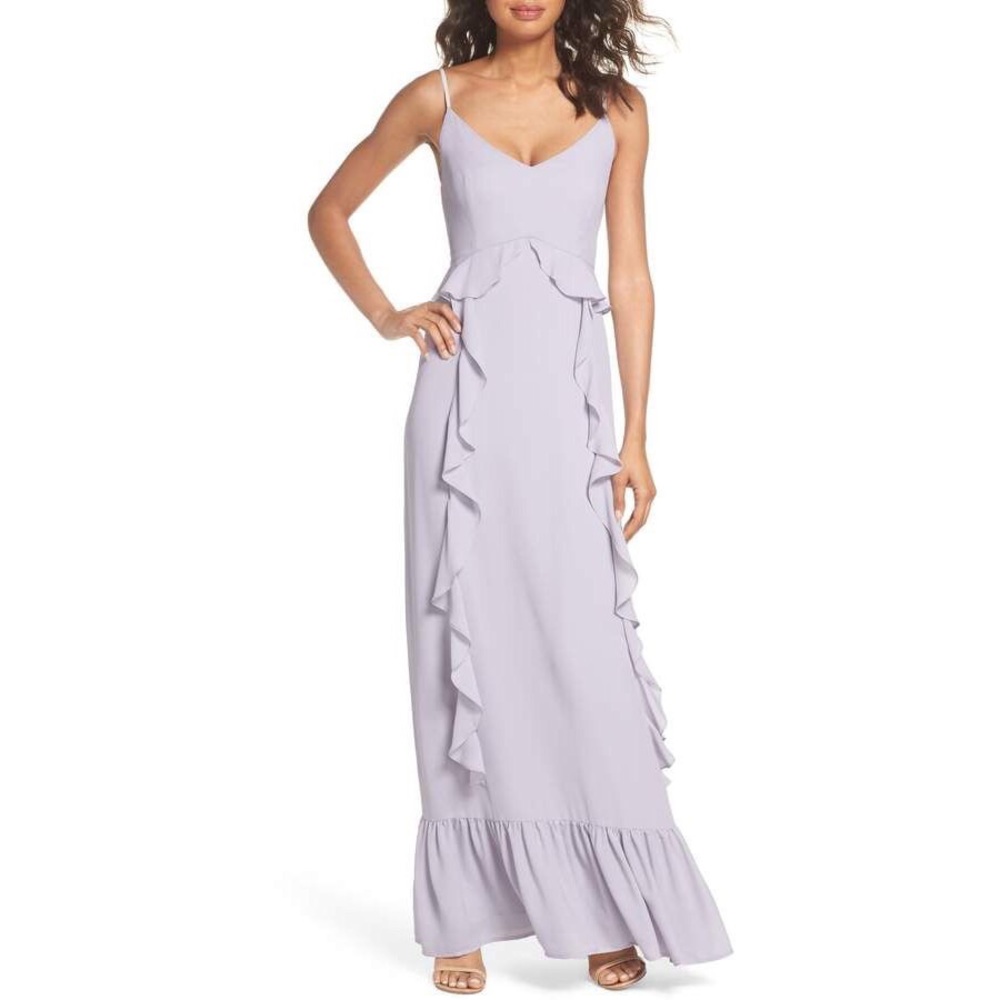 WAYF Lavender Loyal Ruffle Empire Maxi Prom Dress